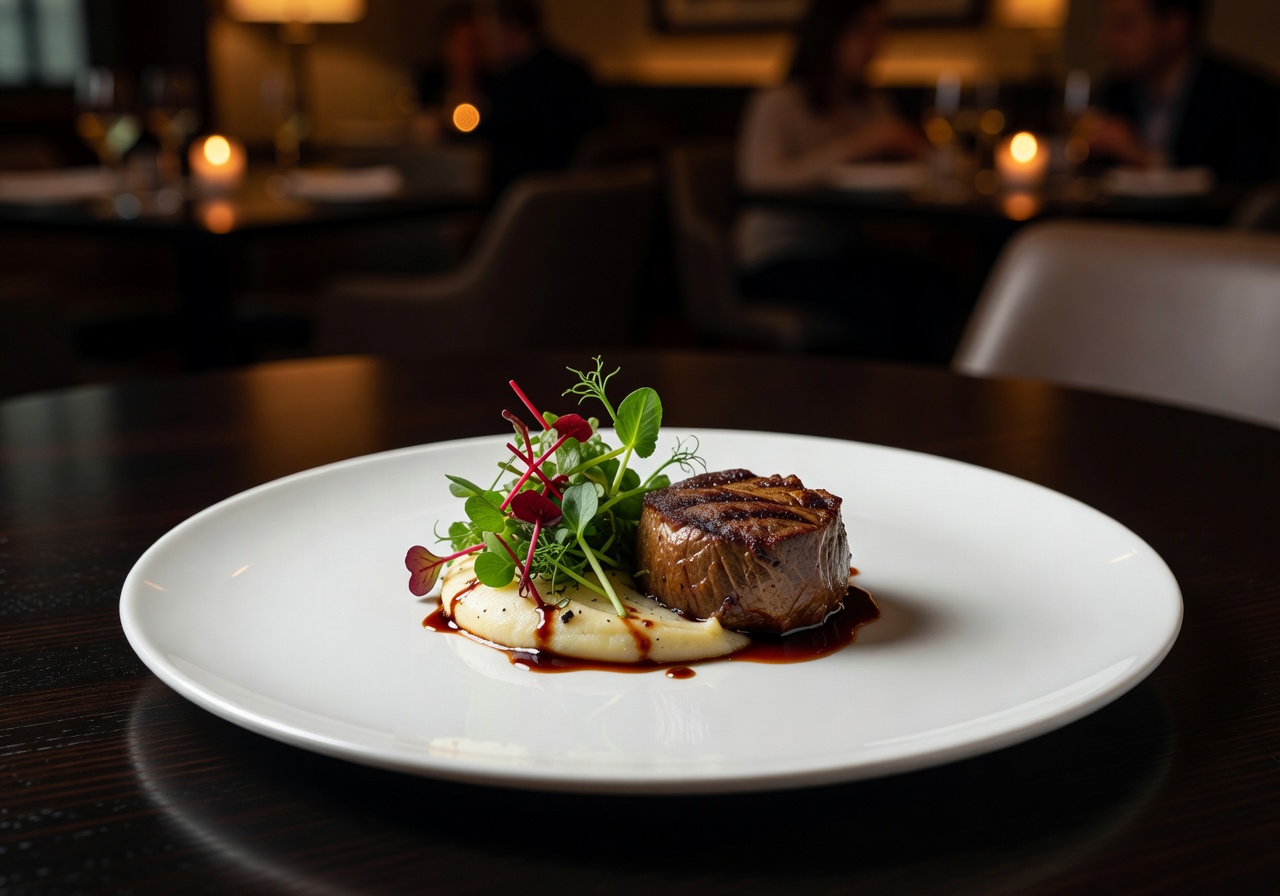 Beautifully plated high-end dining dish at a restaurant