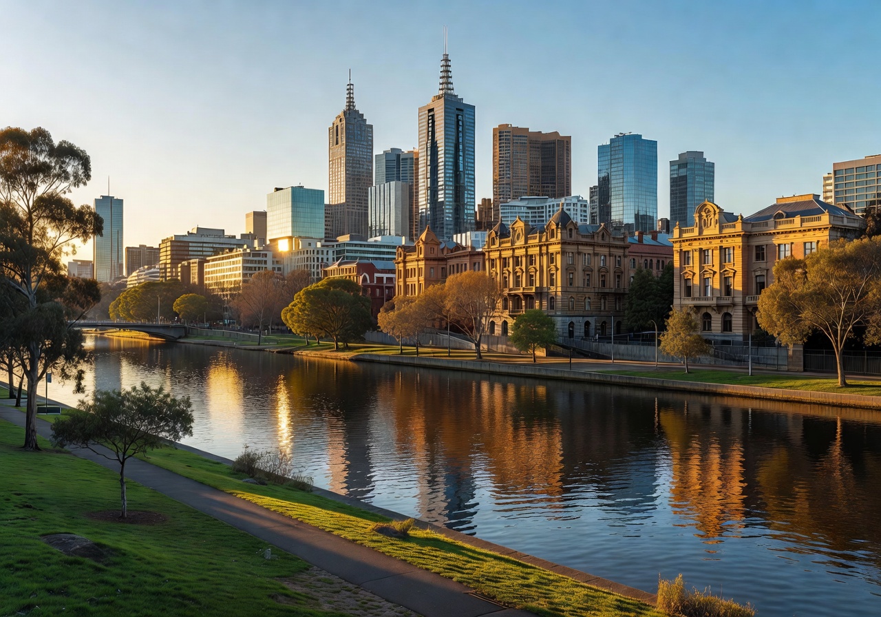 Melbourne city skyline along the Yarra River
